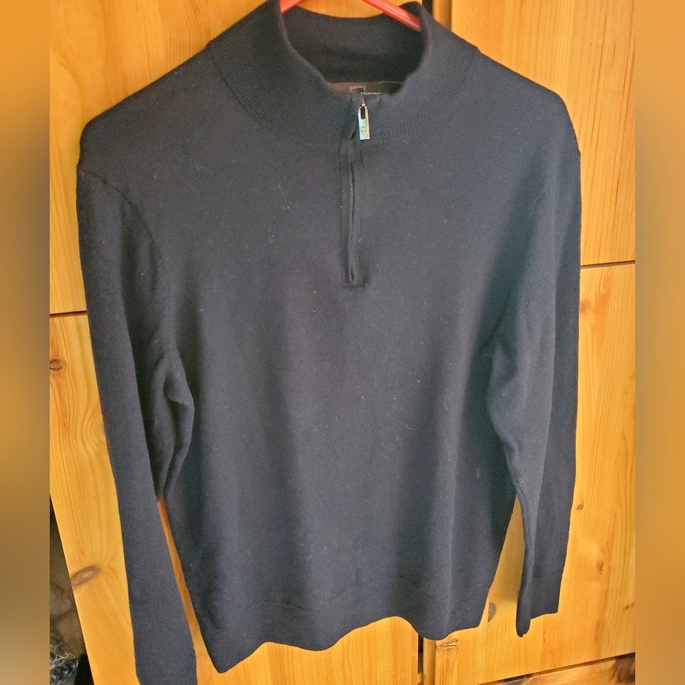Black Brown 1826 Men's Navy Blue Merino Wool 1/4 Zip Sweater Size Large